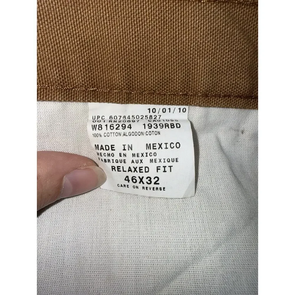 Dickies Carpenter Work Pants Mens 46x32 Brown Utility Hammer Loop